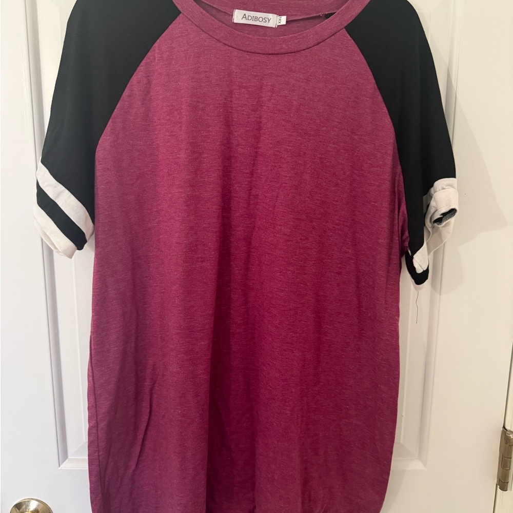 Women's Casual Pink and Black Raglan Sleeve Top